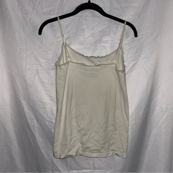 Ann Taylor Tank Top Sheer Trim Spaghetti Straps Fitted Y2K Balletcore Cream - Picture 4 of 5